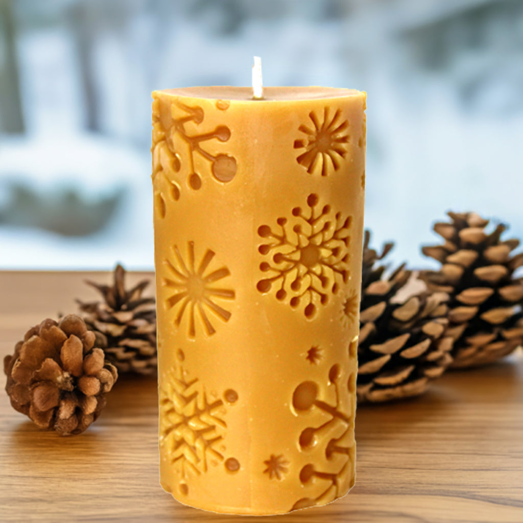 Large Snowflake Pillar Beeswax Candle