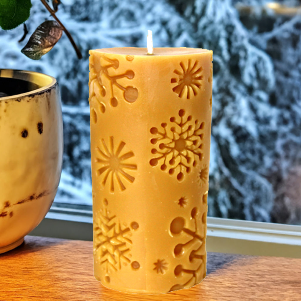 Large Snowflake Pillar Beeswax Candle