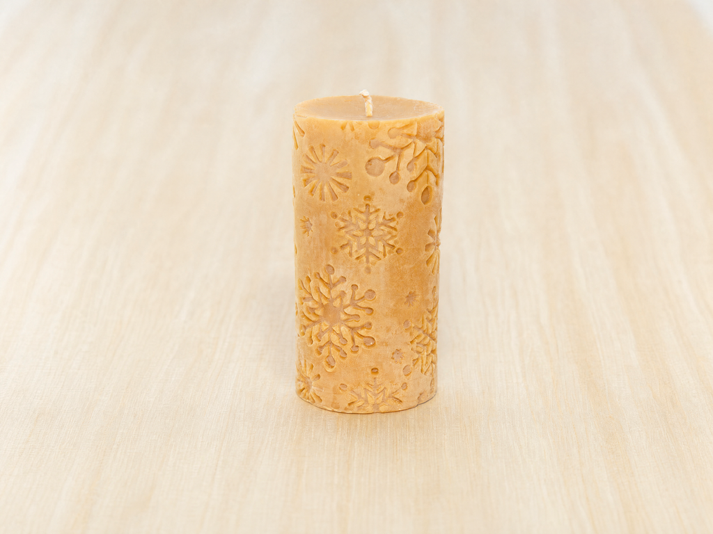 Large Snowflake Pillar Beeswax Candle
